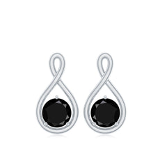 4 MM Created Black Diamond Gold Infinity Stud Earrings
