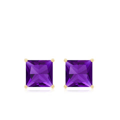 Natural Amethyst Princess Cut Earrings with Screw Back