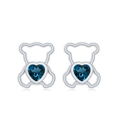 1/2 CT Heart Shape London Blue Topaz Teddy Bear Earrings