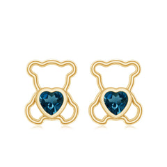 1/2 CT Heart Shape London Blue Topaz Teddy Bear Earrings