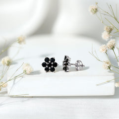 Genuine Black Onyx Flower Cluster Stud Earrings