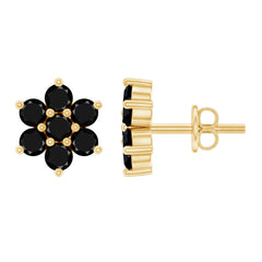 Genuine Black Onyx Flower Cluster Stud Earrings
