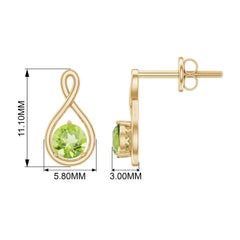 4 MM Peridot Solitaire Gold Infinity Stud Earring