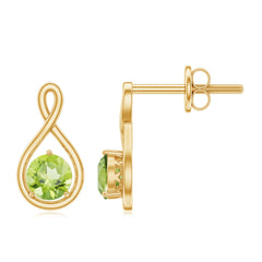 4 MM Peridot Solitaire Gold Infinity Stud Earring