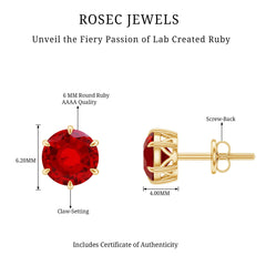 2.7 Carat Round Cut Solitaire Lab Created Ruby Stud Earrings