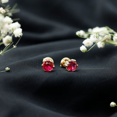 2.7 Carat Round Cut Solitaire Lab Created Ruby Stud Earrings