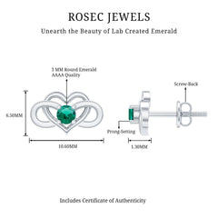 Lab Grown Emerald Infinity Heart Stud Earrings