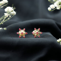 Natural Ruby Flower Stud Earrings for Women