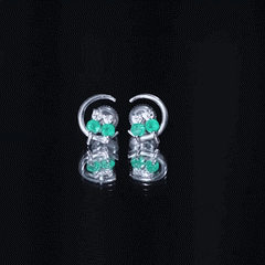 Genuine Emerald and Diamond Cat and Moon Stud Earrings