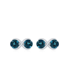 1.25 CT Simple London Blue Topaz Two Stone Infinity Stud Earrings