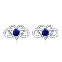 Lab Created Blue Sapphire Infinity Heart Stud Earrings
