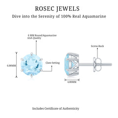 1.5 Carat Round Aquamarine Solitaire Stud Earrings