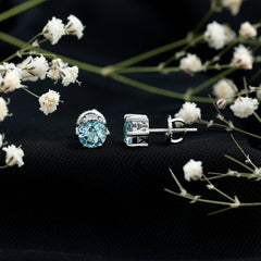 1.5 Carat Round Aquamarine Solitaire Stud Earrings