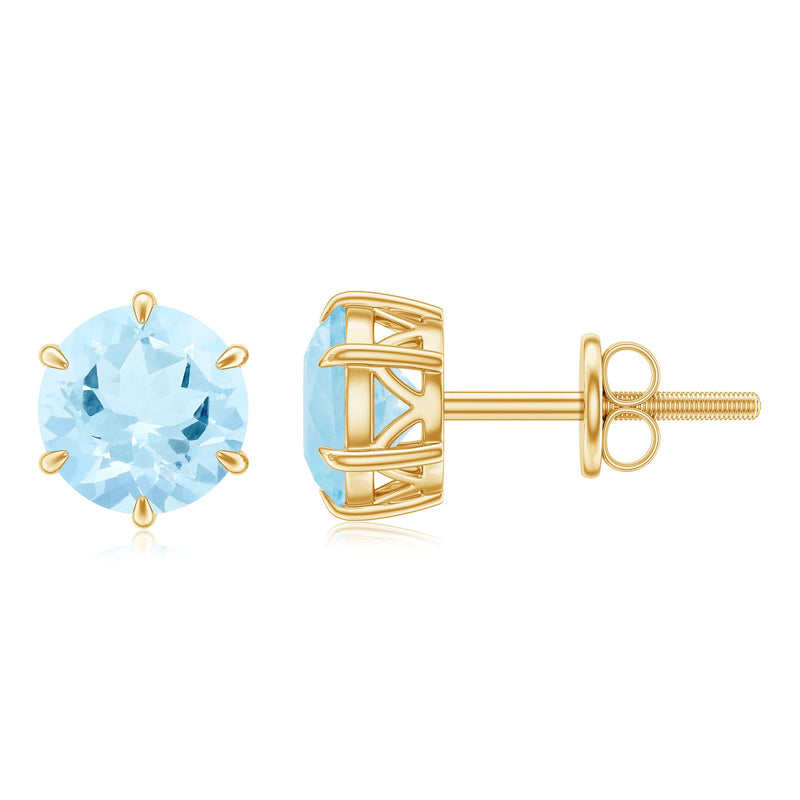 1.5 Carat Round Aquamarine Solitaire Stud Earrings