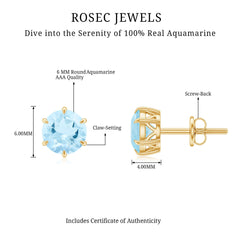 1.5 Carat Round Aquamarine Solitaire Stud Earrings