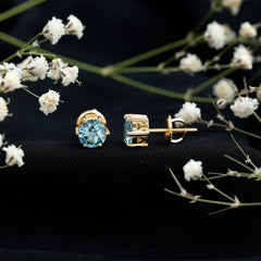 1.5 Carat Round Aquamarine Solitaire Stud Earrings