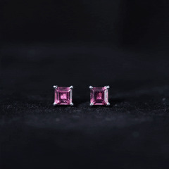 2 Carat Princess Cut Pink Tourmaline Stud Earrings with Screw Back