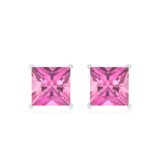 2 Carat Princess Cut Pink Tourmaline Stud Earrings with Screw Back