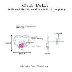 Heart Shape Pink Tourmaline and Diamond Dog Paw Stud Earrings