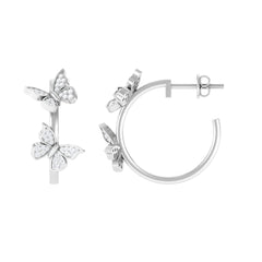 Diamond Butterfly Hoop Earrings