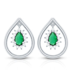 Real Emerald Teardrop Stud Earrings with Diamond Halo
