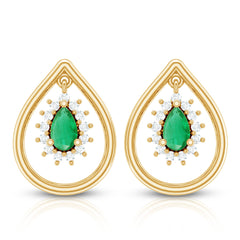 Real Emerald Teardrop Stud Earrings with Diamond Halo