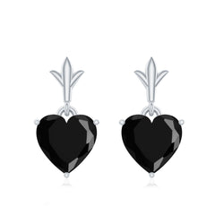 4 Carat Solitaire Black Onyx Heart Drop Earrings