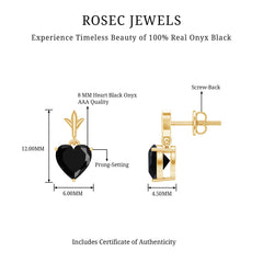 4 Carat Solitaire Black Onyx Heart Drop Earrings