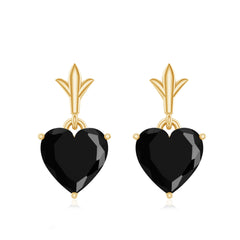 4 Carat Solitaire Black Onyx Heart Drop Earrings