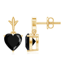 4 Carat Solitaire Black Onyx Heart Drop Earrings
