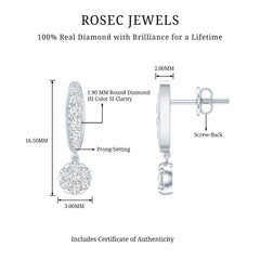 Real Diamond Bar Drop Earrings for Women
