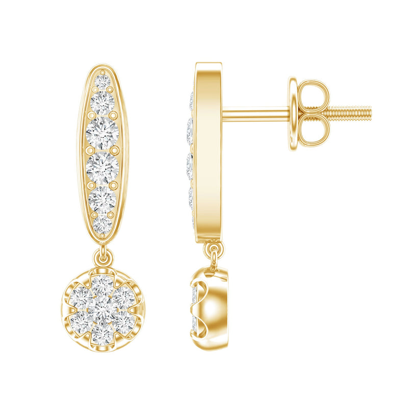 Real Diamond Bar Drop Earrings for Women