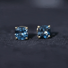 2.5 Carat Cushion Cut London Blue Topaz Stud Earrings