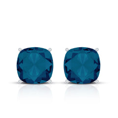 2.5 Carat Cushion Cut London Blue Topaz Stud Earrings