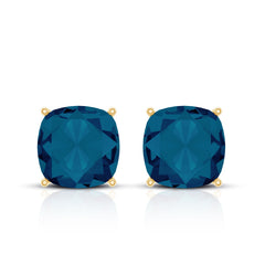 2.5 Carat Cushion Cut London Blue Topaz Stud Earrings