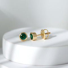 Certified Lab Created Emerald Stud Earrings in Bezel Setting