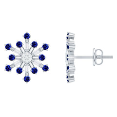 Lab Grown Blue Sapphire and Diamond Snowflake Stud Earrings