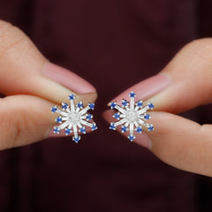 Lab Grown Blue Sapphire and Diamond Snowflake Stud Earrings