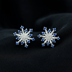 Lab Grown Blue Sapphire and Diamond Snowflake Stud Earrings