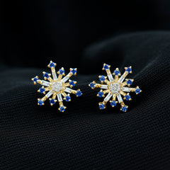 Lab Grown Blue Sapphire and Diamond Snowflake Stud Earrings