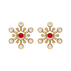 Created Ruby and Diamond Snowflake Contemporary Stud Earrings