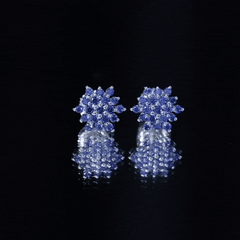 Flower Inspired Lab Grown Blue Sapphire Cluster Stud Earrings