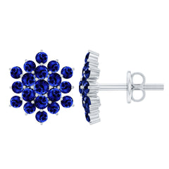 Flower Inspired Lab Grown Blue Sapphire Cluster Stud Earrings
