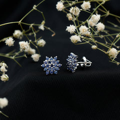 Flower Inspired Lab Grown Blue Sapphire Cluster Stud Earrings