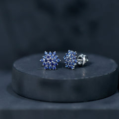 Flower Inspired Lab Grown Blue Sapphire Cluster Stud Earrings