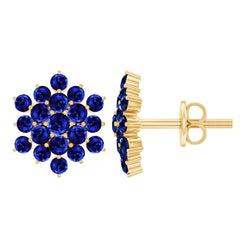 Flower Inspired Lab Grown Blue Sapphire Cluster Stud Earrings