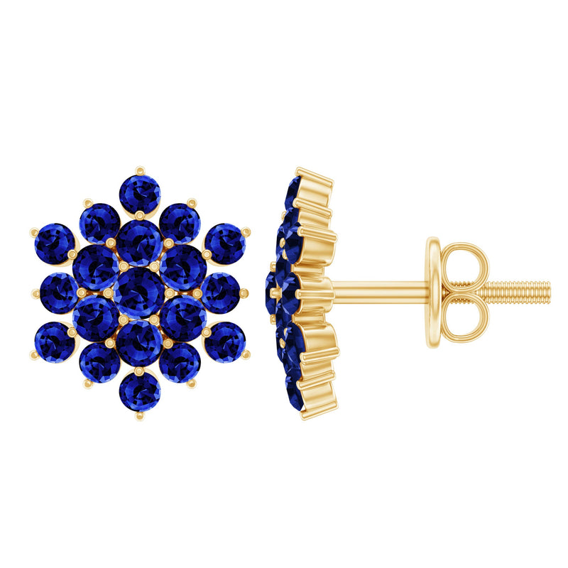 Flower Inspired Lab Grown Blue Sapphire Cluster Stud Earrings