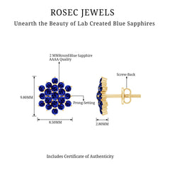 Flower Inspired Lab Grown Blue Sapphire Cluster Stud Earrings