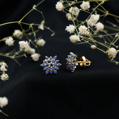 Flower Inspired Lab Grown Blue Sapphire Cluster Stud Earrings