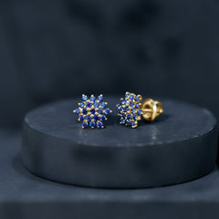 Flower Inspired Lab Grown Blue Sapphire Cluster Stud Earrings